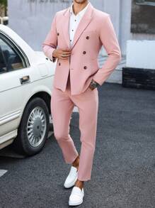 Manfinity Mode Chaqueta y pantalones de dos piezas de traje informal de negocios de doble botonadura para hombre de otoño