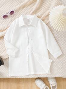 SHEIN 女童长袖熊字母标语涂鸦印花可爱时尚衬衫 + 休闲日常舒适衬衫 + 校园风搭配套装，秋冬 - 白色 - 查看 2