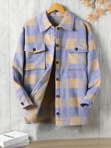 1pc Purple Plaid Brushed Shacket For Teen Girls - Purple - View 1