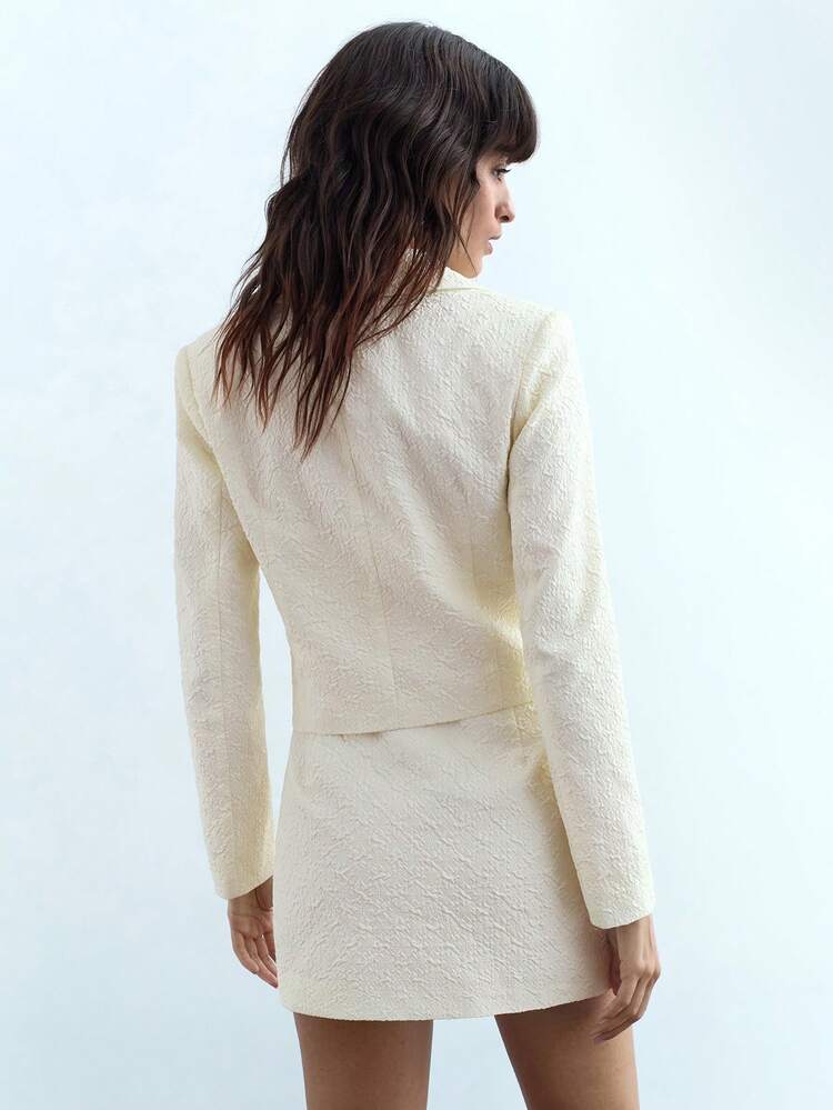 SHEIN Maija 2pcs Women's Elegant White Solid Color Button Placket Long Sleeve Top And Skirt Set, Autumn