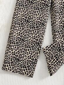 SHEIN 1 件 Tween Girl 豹纹阔腿休闲裤，秋冬 - 彩色 - 查看 5