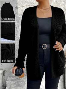Plus Size Solid Color Long Sleeve Casual Cardigan, For Winter