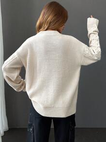 EURMUSE Spring Handmade Twist Rope Knit Women Sweaters, Loose Casual Korean Style Knitted Tops - Beige - View 5