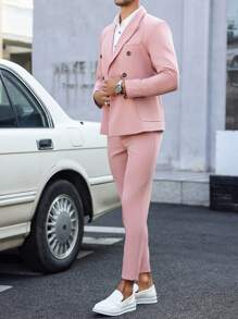 Manfinity Mode Chaqueta y pantalones de dos piezas de traje informal de negocios de doble botonadura para hombre de otoño