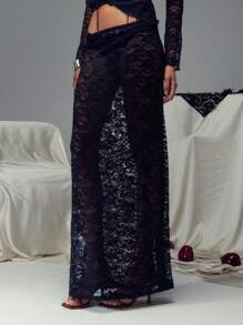 Nöista TypaGal 蕾丝透明优雅低腰美人鱼裙无内裤超长女士装性感情人节装 - 黑色 - 查看 5