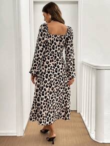 SHEIN Frenchy Đầm xòe tay đèn lồng cổ vuông họa tiết da báo thanh lịch cho nữ, mùa thu - Nhiều màu - Xem 3