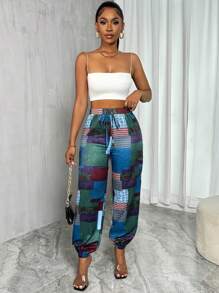 Chiquease Women Drawstring Allover Print Casual Pants Fall Cloth For Women - Multicolor - View 5