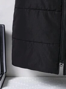 Tween Girl Fluffy Patchwork Hooded Zip Up Padded Coat - Black - View 5