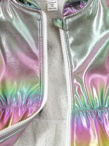 1pc Hooded Color-Changing Fuzzy Casual Zipper Front Cardigan For Young Girl