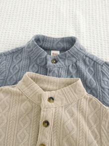 Cozy Pixies 2 件装男婴纯色针织柔软立领开衫上衣套装