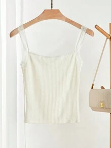 SHEIN EZwear 女士休闲夏季蝴蝶结装饰吊带背心 - 杏色 - 查看 2