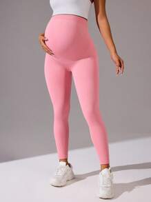SHEIN Seamless Maternity Support Leggings/High Waisted & Tummy Control/High Capacity Belly Support - Coral Pink - View 1