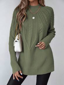 LanaWest 女士纯色圆领长袖休闲毛衣、长袖上衣 - 綠色 - 查看 4