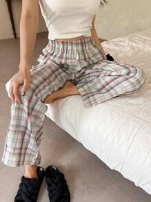 DAZY Elastic Waist Plaid Print Casual Lounge Pants, Fall Pajama, Winter