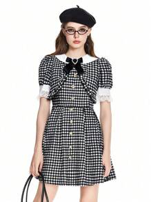 ROMWE Kawaii 女士夏季可爱荷叶边袖迷你连衣裙 - 灰色 - 查看 3