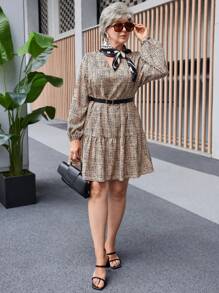 EMERY ROSE Vêtements d'hiver grande taille pour femmes Robes d'hiver Robe décontractée pour femmes col V, manches lanternes, volants à l'ourlet, imprimé tout-sur-tout