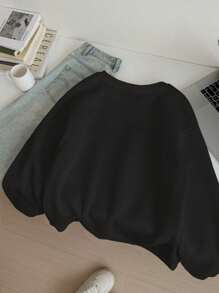 Manfinity Hypemode Large Size Loose Drop Shoulder Crewneck Sweatshirt, Black