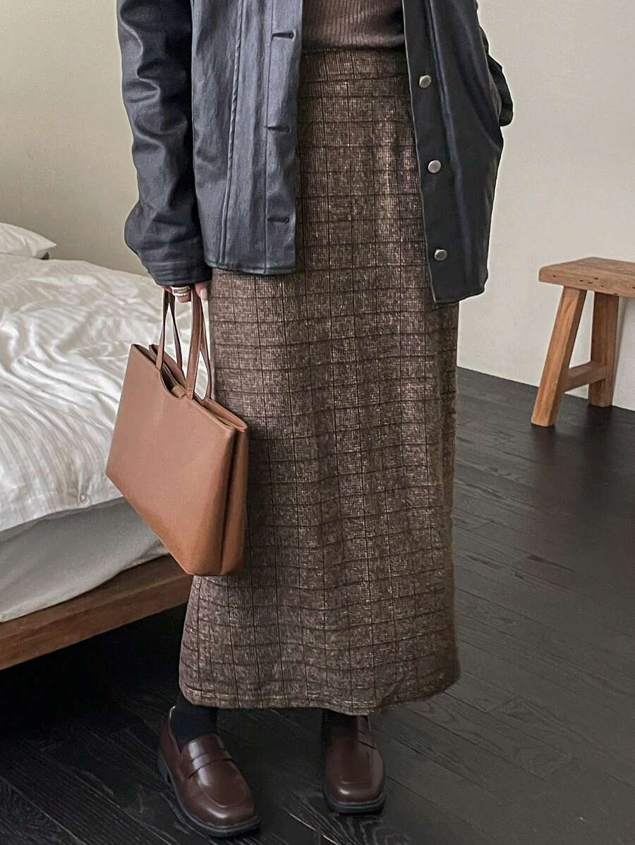 DAZY Women's Plaid Pocket A-Line Skirt - Coffee Brown - View 1