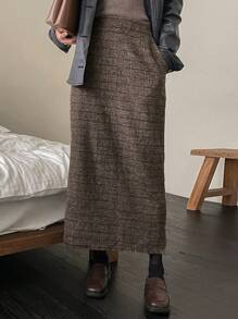 DAZY Women's Plaid Pocket A-Line Skirt - Coffee Brown - View 3
