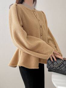 FRIFUL Women's Ruffle Hem Loose Casual Jacket,Fall Clothes Women Coats - Khaki - View 1