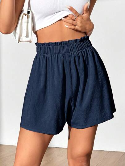 SHEIN MOOSTA Solid Color Paper-Bag Waist Casual Summer Shorts