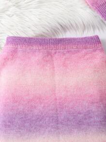 2pcs/Set Tween Girl Girls Fashion Rainbow Gradient Fuzzy Knit Sweater Pullover And Gradient Sweater Dress With Side Slit, Suitable For Outdoor, Dining Or Streetwear - Multicolor - View 6