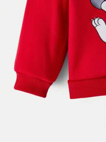 TOM & JERRY X SHEIN Baby Girl Christmas Cartoon And Letter Graphic Red Sweatshirt ,Christmas Gifts - Red - View 3
