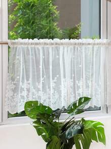 1 件白色美式乡村风格蕾丝小窗帘，简约编织蕾丝小花朵图案窗帘/帷幔，适用于厨房、客厅和卧室门窗、秋季装饰、秋季装饰、房间装饰