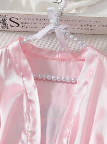 Girls Pajamas Pink Satin Backprint Long Sleeve Maxi Robe Nightwear Set For Young Girl - Pink - View 7