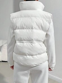 SHEIN Essnce Chaqueta acolchada con cuello alto para mujer, chaleco acolchado grueso y cálido suelto, abrigo blanco para mujer, chaqueta de invierno para mujer, vestido de invierno para mujer, blusas para salir, ropa de otoño, cortavientos chaqueta para mujer - Beis - Ver 2