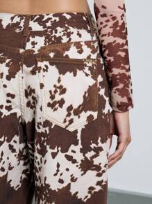 AiiRZ Cow Print Baggy Jeans - Brown - View 4
