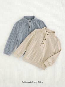 Cozy Pixies 2 件装男婴纯色针织柔软立领开衫上衣套装