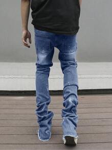 Manfinity LEGND Men's Street Style Ripped Raw Edge Jeans - Medium Wash - View 4