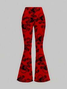 SHEIN SXY 秋季女装；万圣节派对骷髅图案女式红色性感抹胸配裤子两件套，适合鸡尾酒会、浪漫约会、秋冬、派对、正式聚会、伴娘、外出， - 白色 - 查看 3