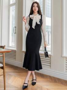 DAZY Vestido de tirantes finos de unicolor minimalista con cola de pez, apto para otoño y verano