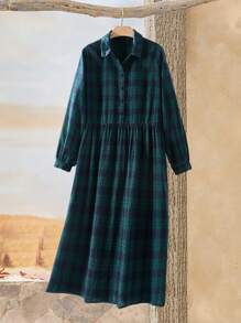 Rusticease Plus Size Women Plaid Long Sleeve Button Down Leisure Shirt Dress For Fall, Winter Women Clothes