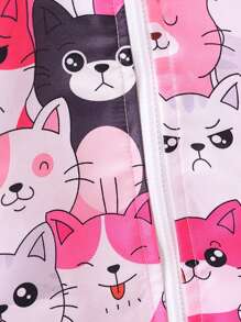 Baby Girl Cartoon Pattern Hooded Full Zip Long Sleeve Jacket - Hot Pink - View 4