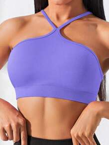 SHEIN Sovereign Charm 3pcs Set: Black + Light Blue + Light Pink Sports Tank Topworkout Tank Top - Purple - View 5