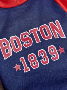 PETSIN 1 pièce sweat-shirt à capuche pour chien de compagnie dans l'impression de lettre vintage de Boston 1839, design de bloc de couleur contrastée