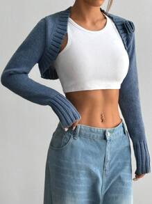 SHEIN Unity Áo len cardigan ngắn tay dài thường ngày họa tiết hoa cho nữ, mùa thu - Màu xanh bụi bặm - Xem 5