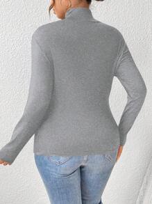 SHEIN PETITE CURVE T-shirt ajusté à manches longues col montant de couleur unie pour femmes en tailles plus