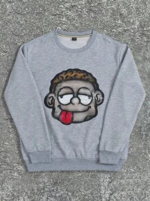 Manfinity Hypemode Men's Cartoon Print Crew Neck Long Sleeve Pullover Sweatshirt