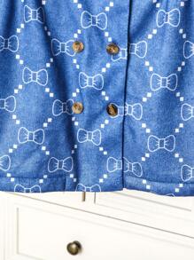 SHEIN Jachetă de blugi cu imprimeu albastru pentru fete, cu un model imprimat unic pentru un aspect la modă, potrivire largi, potrivită pentru stratificare, perfectă pentru stilul casual, toamna/iarna