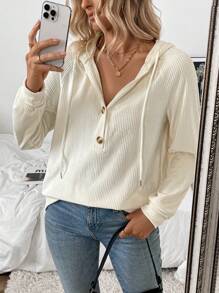 Chiquease 2024秋冬新款保暖加厚灯芯绒连帽卫衣套头衫秋季卫衣 - 杏色 - 查看 4