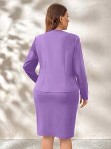 SHEIN Clasi Bộ 2 bộ vest công sở màu tương phản đen trắng cỡ lớn cho đi làm, mùa thu/đông - Màu tím - Xem 2