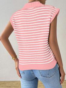 Chiquease Women's Collared Sleeveless Striped Minimalist Knit Sweater Vest, Casual Everyday Wear - Baby Pink - View 2