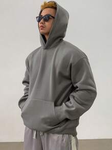 DAZY Men's Solid Color Long Sleeve Pocket Casual Loose Hoodie, Autumn