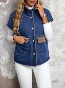 SHEIN LUNE Women's Reversible Loose Fit Denim Vest Jacket For Fall & Winter Thickened Denim