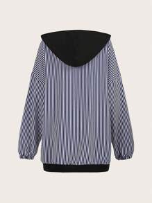 SHEIN LUNE 休闲宽松针织拼布条纹连帽卫衣连衣裙 - 彩色 - 查看 2