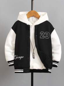 SHEIN 1pc Young Boy Casual Loose Button-Up Baseball Jacket, Suitable For School And Outings, Spring & Autumn - Multicolor - View 1